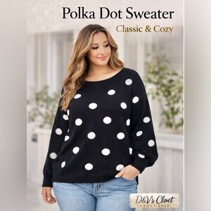 Lane Bryant Black Polka Dot Sweater 22/24 | White Dot | Cozy Chic | Plus Size